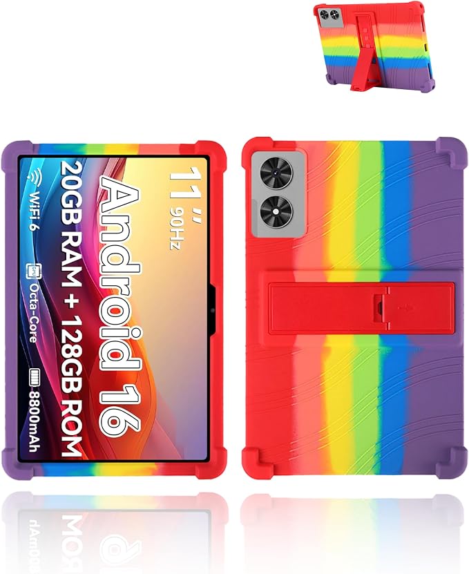 for Frameflow P11T Android 16 11-Inch TabletUYRUREL Skin-Friendly Soft Silicone Protective CaseFull Protection Against Drops and Scratcheswith Adjustable Viewing StandBlack.