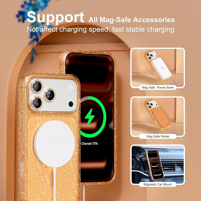Choiche for iPhone 15 Pro Max Case Compatible with MagSafe Glitter Black | Women Girly Cute Glitter Sparkly Magnetic Phone Case with Diamond Camera Lens Protectors Military-Grade Drop Protection 6.7