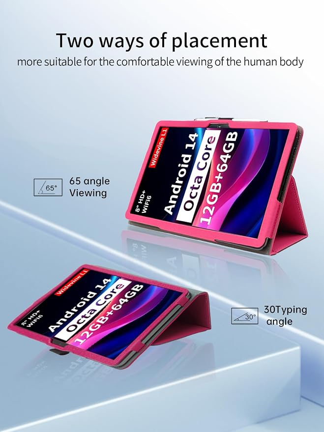Case for Topsand M8 Android 14 Tablet 8 inch TabletsUYRUREL Leather Slim Folding Stand Cover with Hand Strap Magnet for Men Women Full ProtectionBlack.