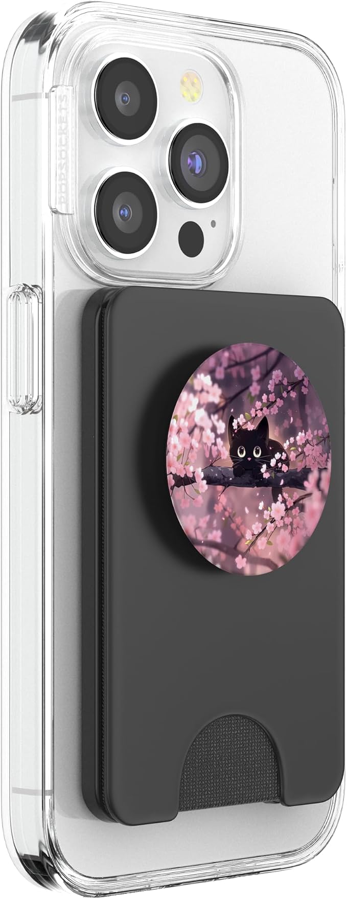 Cute Black Kitten Cat Cherry Blossom Meow Kawaii Anime Cat PopSockets PopGrip for MagSafe