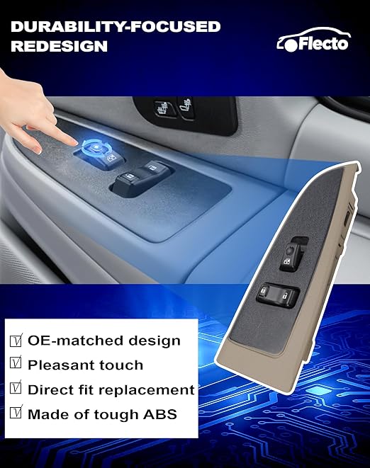 Flecto 19115820 Power Window Switch Front Passenger Side with Door Lock & Tan Bezel Compatible with 03-07 Chevy Avalanche Silverado Suburban Tahoe GMC Yukon Sierra Cadillac Escalade, Replace 920-020