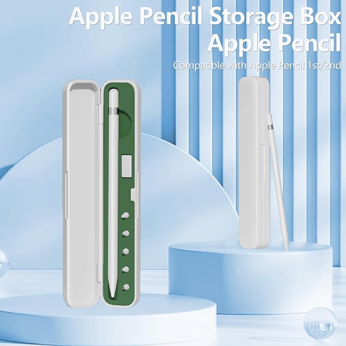 Inesore for Apple Pencil Case with 5 Pcs Replacement Tips (Blue) | Lndependent Storage Slots Contains 5 Pen Tips Soft Silicone Lining Fit Apple Pencil Pro /1/2/USB-C Compact Easy Carrying