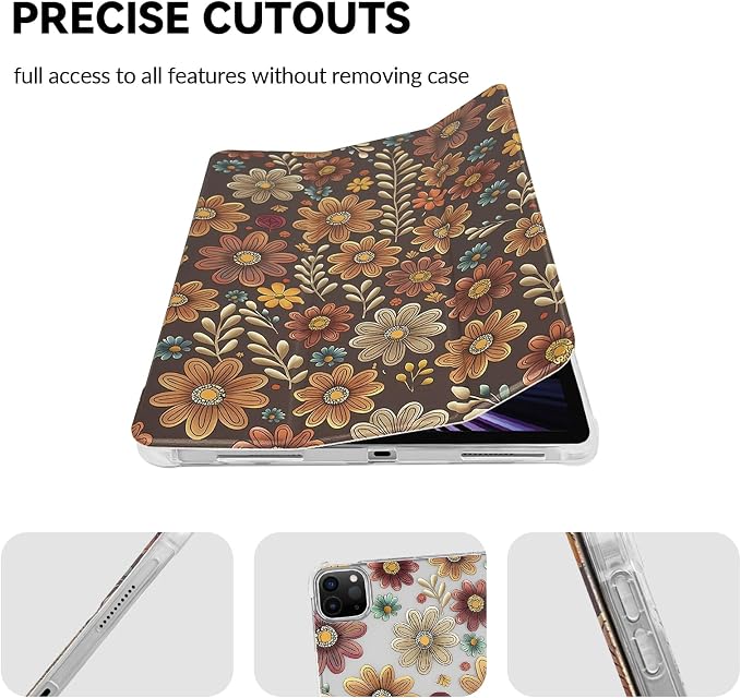 Lovmooful for iPad 9/8/7 Gen Case with Pencil Holder Cute-Bear Flower | Fit for iPad 9/8/7 (10.2-Inch2021/2020/2019 Model9th/8th/7th Generation)Soft TPUTrifold StandProtectiveGirly