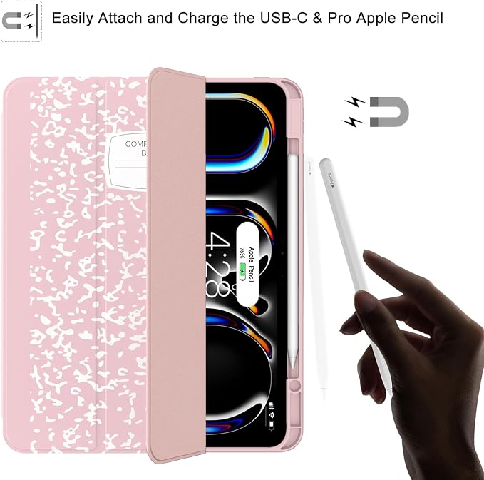 Soke Case for New iPad Pro 13 Inch (M5/M4 2025/2024 Release) with Pencil Holder Trifold Stand Shockproof [Support Apple Pencil Charging + Auto Wake/Sleep] Soft TPU Back Cover Book Black