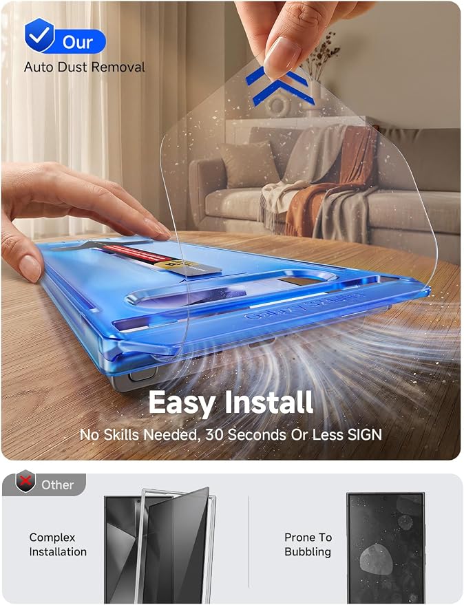 MAGIC JOHN 2 Pack for Samsung Galaxy S24 Ultra Tempered Glass Screen Protector Auto Dust-Elimination Installation Bubble Free HD Clear Easy Installation