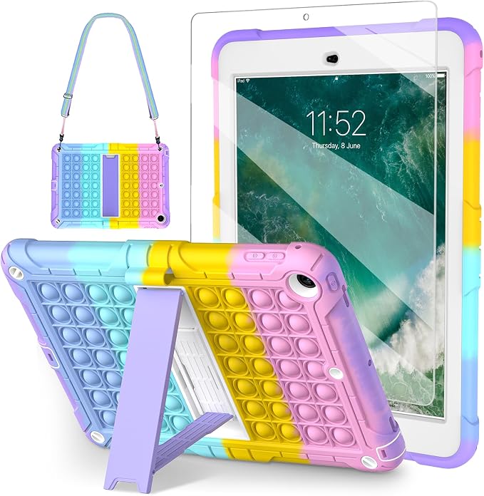 TSQQST iPad 9.7 Case 6th/5th Gen 2017 2018 for Kids Boys Girls | Tempered Glass Screen Protector Pencil Holder &amp Stand Heavy Duty Shockproof Rugged Protective Red+Blue