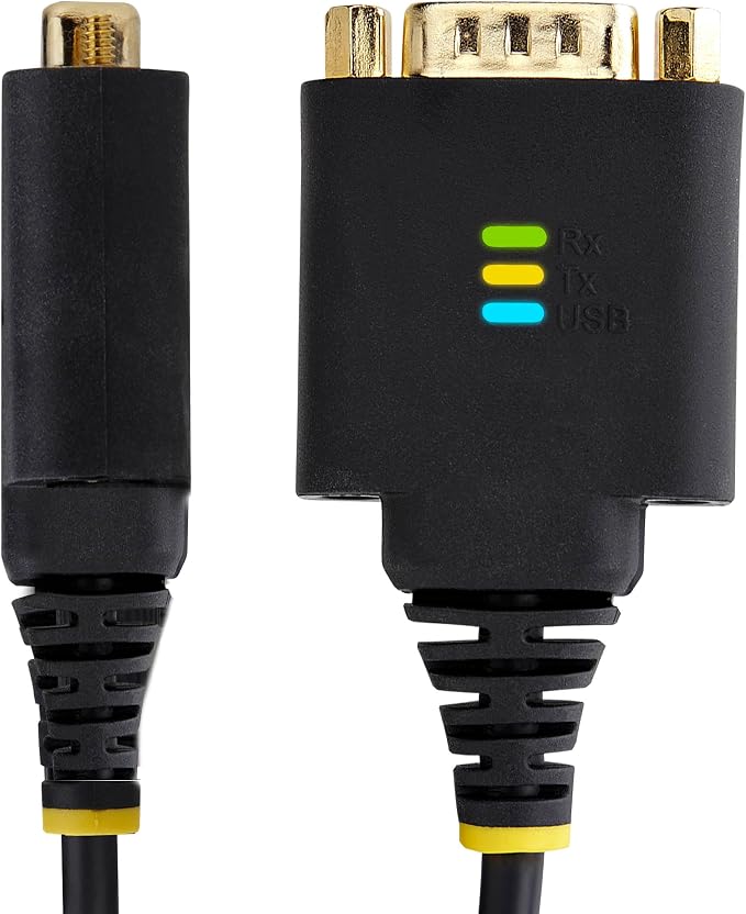 StarTech 10ft USB to Serial Adapter Cable FTDI IC (1P10FFC-USB-SERIAL) | USB-A to DB9 RS232 Interchangeable DB9 Screws Nuts COM Retention LED Indicators