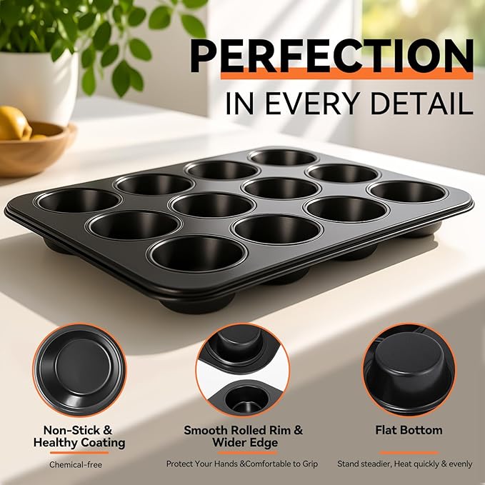 Yoehka 2 Pack Muffin Pan for Baking, Non-stick Cupcake Pan Set, Black