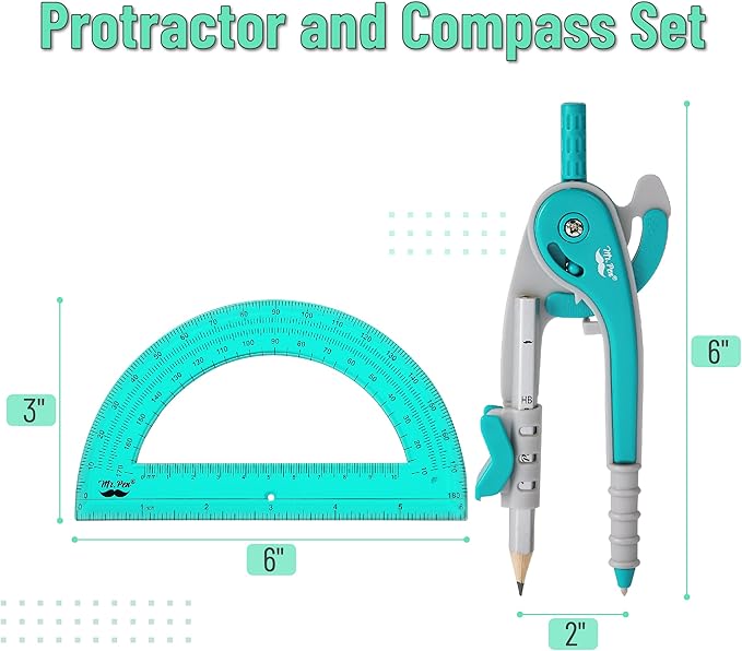 Mr. Pen- Compass and Protractor Set, Math Compass for Geometry and Drawing