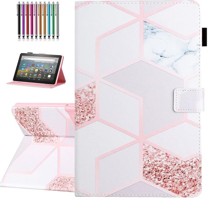 Case for Amazon Fire HD 8 &amp 8 Plus (12th/10th Generation 2024/2022/2020 Release) Pen Holder Premium PU Leather Stand Cover with Smart Auto Wake/Sleep Green Tress