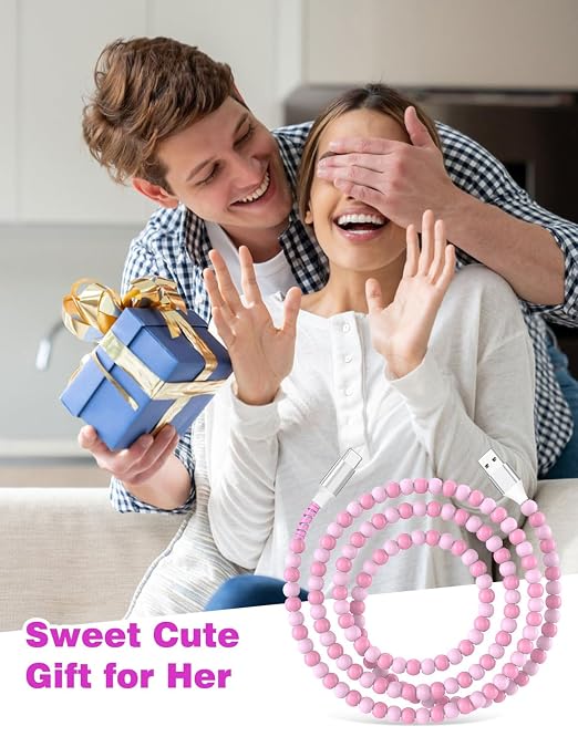 Jelanry 3FT USB-A to USB-C Fast Charging Cable Beaded &ampData Sync Women Girl | Cute kawaii beaded cable for iPhone 17/16/15 Samsung S26/S25/S24 Pixel iPad Fast charge for daily use office &amp tra