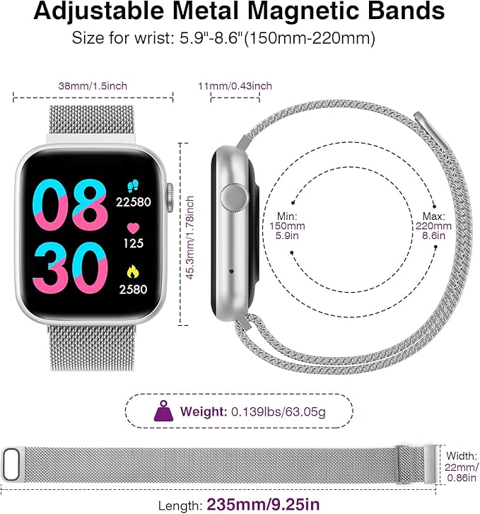EarlySincere Smart Watch for Women with Bluetooth Call Answer/Dail,1.9'' HD Full Touch Screen Fitness Tracker, Smartwatch with Heart Rate Blood Oxygen Blood Pressure Sleep Monitor for Android iOS