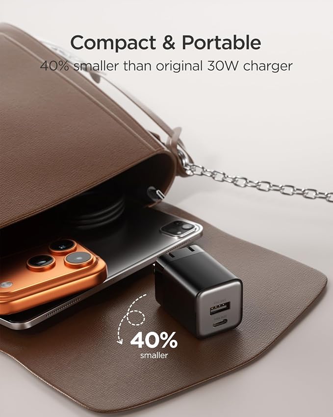 30W Fast Charger Dual Port USB C Wall Charger with Foldable Plug | for iPhone 17/16/15 Samsung S26/25/24 iPad 40% Smaller &amp Safer Nano Charger Block (Black 2 Pack)