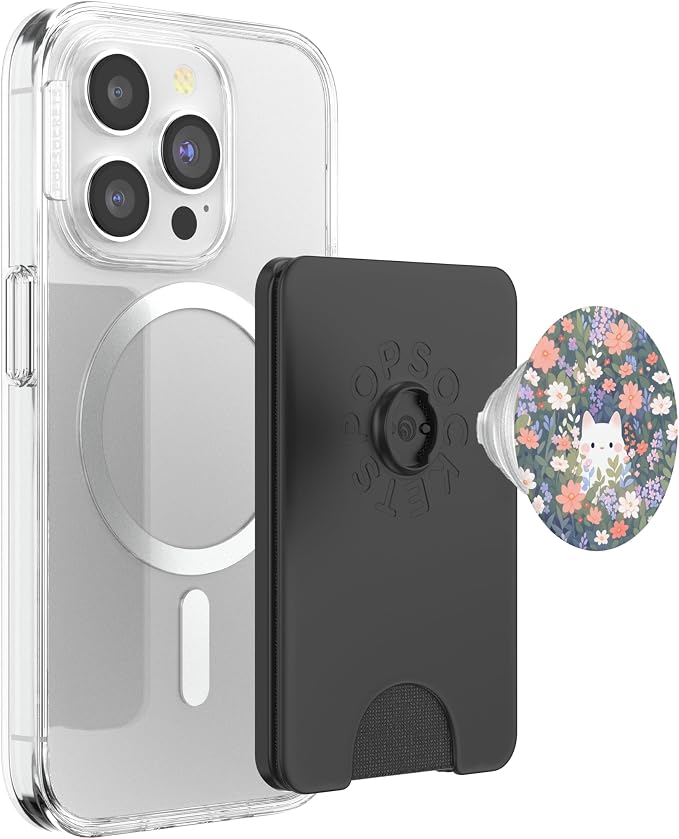 Cute White Cat Hiding in Spring Flowers Botanical Floral PopSockets Adhesive PopGrip