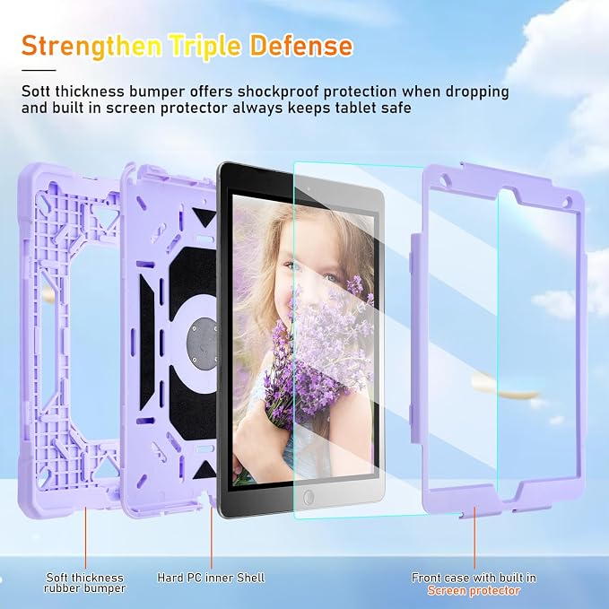 for iPad 9th/8th/7th Generation Case iPad 10.2 Case 2021/2020/2019 Rugged Heavy Duty Shockproof Protective Kids Case with Screen Protector/360° Rotating Folding Stand/Pencil Holder/Shoulder Strap