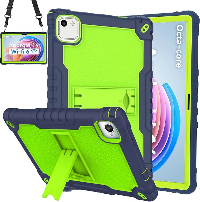 for HNVHNV/Aiprotablet/kelankeke K10 Tablet 10 inch Android Tablets Case Built in Kickstand Heavy Duty Hybrid Protective Case Hard Back Shell Case with Shoulder Strap (Black)