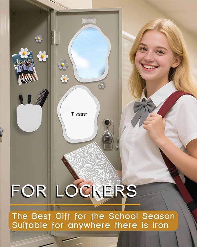 KEYDUACU 12 pcs Girls Locker Accessories, Locker Decorations Including Mirrors, whiteboards, Magnets and organizing Supplies. Ideal for Back-to-School Essentials and The Office (12 pcs-Light Gray)