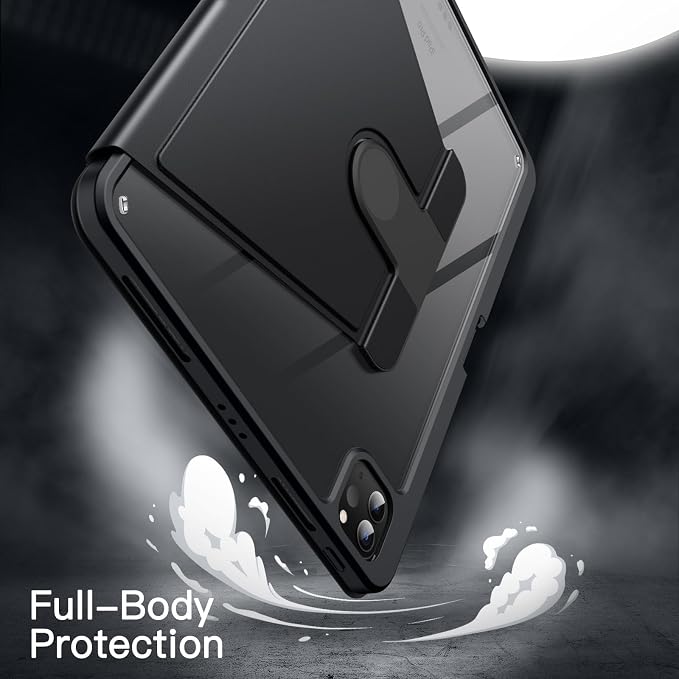 JETech Rotating Case Cover for iPad Pro 11 4/3 Black | For 2022/2021 Model 360° Rotation Stand Clear Back Design Auto Wake/Sleep Pencil Holder Full Protection