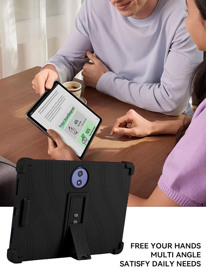 Silicone Case with Kickstand for TCL Tab A1 Plus 12.2 (Model 9445X) Soft Shockproof Protective Cover Stand Tablet Case (Black)