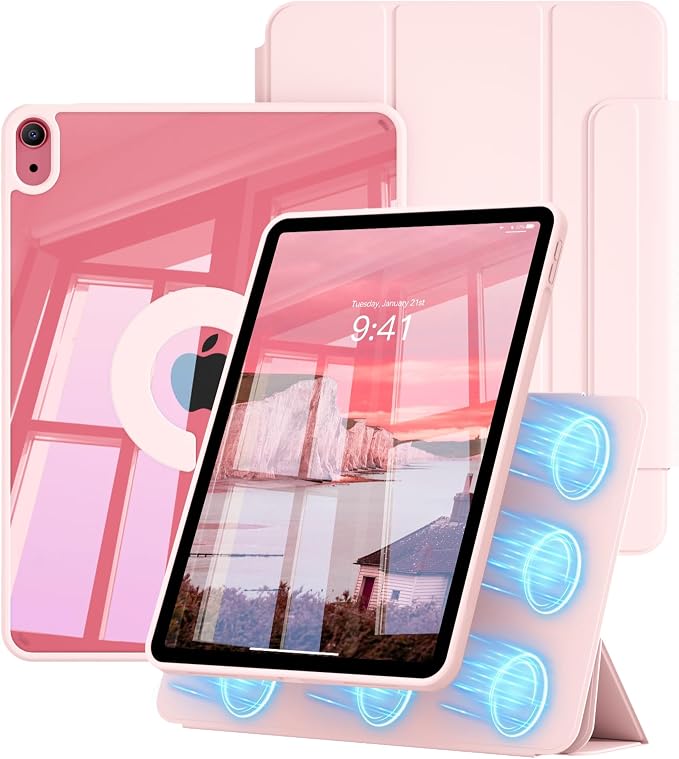 Case for iPad A16 11th Gen 11 Inch &amp iPad 10th Generation 10.9 Inch | Detachable Magnetic Trifold Cover with Clasp Removable Transparent Hard PC Back Auto Wake/Sleep Beige