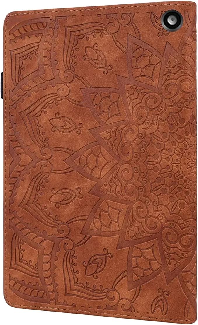 for Kindle Fire HD 8 Tablet (only Fits 10th Generation) &amp Fire HD 8 Plus 8 Case 2020 with Stand/Pencil Holder/Card Pocket/Elastic Band Embossed PU Leather Floral Cover Brown Peacock Flower