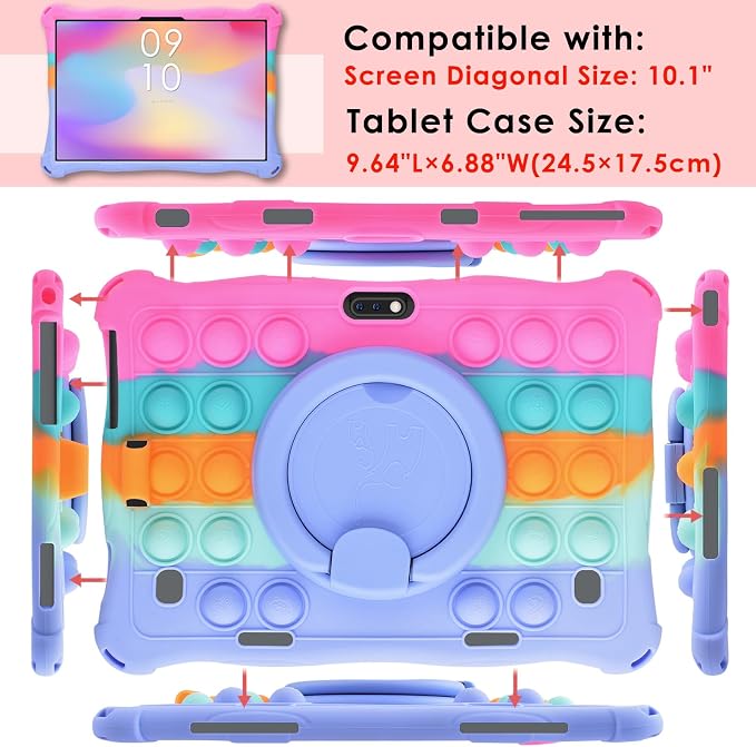 DETUOSI 10.1 inch Soft Silicone Rotatable Tablet Case Dazzling Dark Blue | 360°Rotatable Stand Multi Angle Protective Cover Funny Protective Case for 10.1 inch Tablet