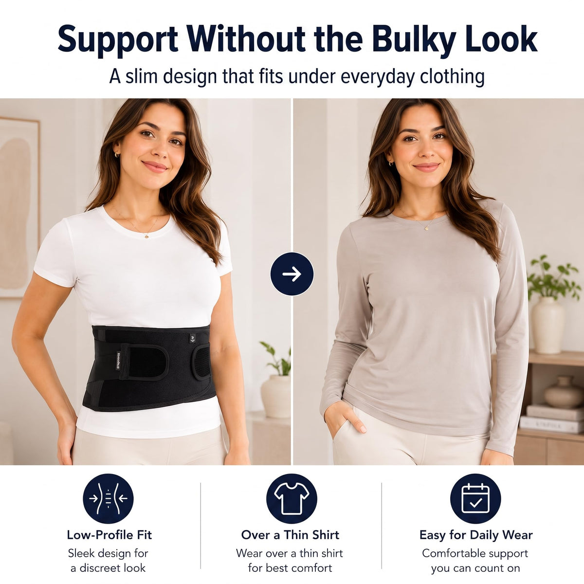 Back Brace for Lower Back Pain Relief, Low-Profile Lumbar Support Belt with 7 Stays and Dual Pulley Compression, Lightweight Back Support Brace for Men and Women, for Work, Driving, Sitting, Standing and Daily Wear