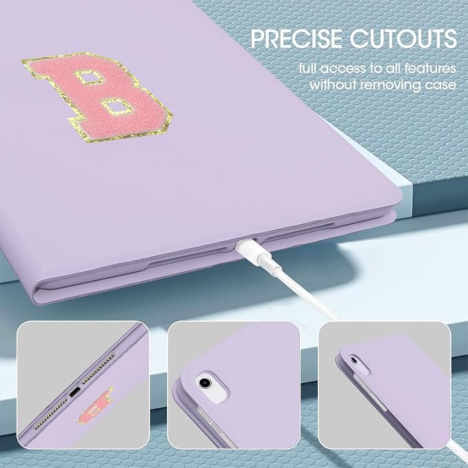 for iPad 9th Generation 10.2 Inch 2021/2020/2019 Case Initial Chenille Letter Suture Personalized for iPad 9th/8th/7th Generation Case with Auto Sleep/Wake Pencil Holder (Black A)
