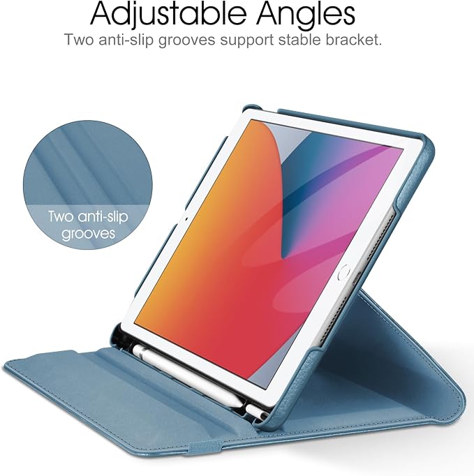 Fintie 360° Rotating Case for iPad 9th / 8th / 7th Generation 10.2 Inch | Swivel Stand Portrait &amp Landscape Viewing Shockproof Cover with Pencil Holder Auto Wake/Sleep Aqua Wave