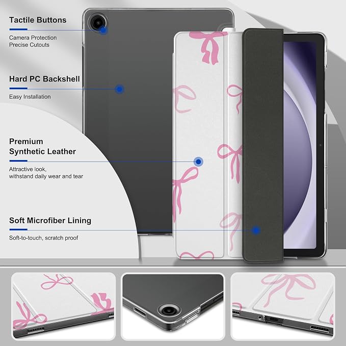 Case for Samsung Galaxy Tab A11 Plus A11+ 11 inch (2025/2026) &amp Tab A9 Plus A9+ 11 inch (2024/2023) Slim Smart Stand Cover with Translucent Hard Back Auto Wake/Sleep - Bear with Bows
