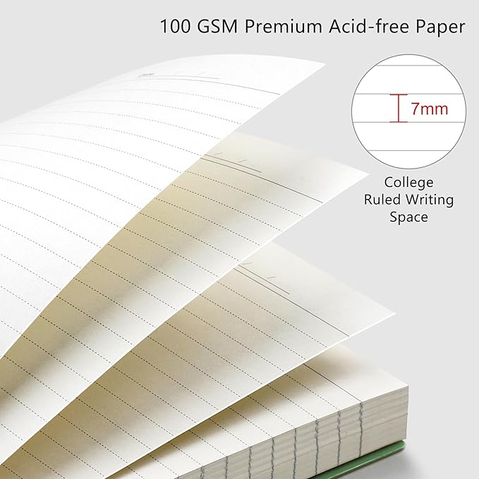 RETTACY Spiral College Ruled Notebook, 300 Pages, A4 Large Size (8.2" x 11.2"), for School, Work, Writing, Journaling, 100 GSM Thick Paper, Flexible Plastic Cover (Dark Green)