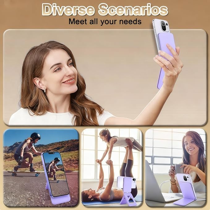Magnetic Phone Stand Compatible with All Smartphones 17/16/15/14/13/12 Series Slim PU Leather Desk Stand with Angle Adjustment Portable &amp Includes 1 Strong Magnetic Ring for Any Phone(Pink)