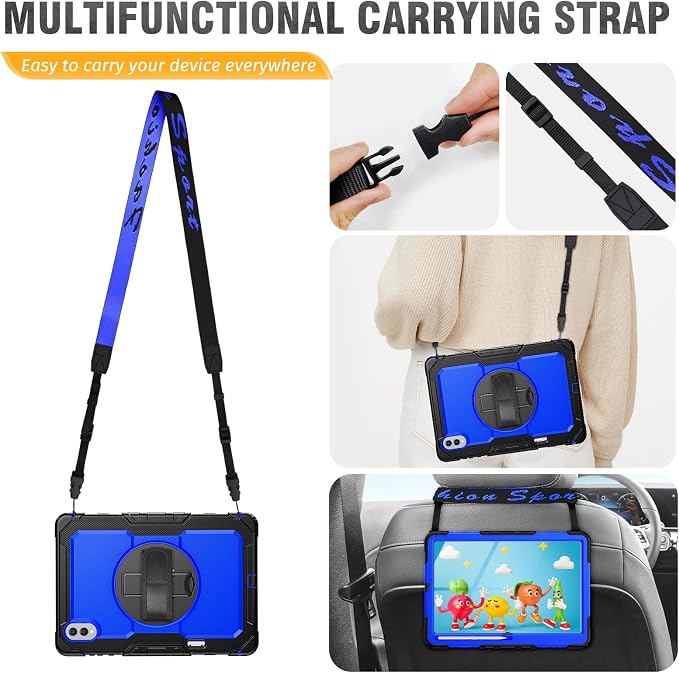 HXCASEAC Case for Samsung Galaxy Tab S10+ Plus / S9 Fe+ / S9+ 5G 12.4 inch Protective with Screen Protector/S Pen Holder/ 360 Rotating Stand Hand Strap - Black
