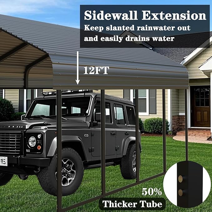 10x20 FT Metal Carport Heavy Duty with Galvanized Steel Roof & Frame, All-Weather Portable Car Garage Canopy Shelter for Cars, Safe Boat Cover Car Ports for Yard