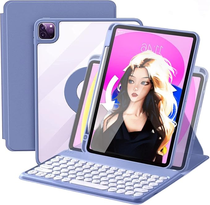 Keyboard Case for iPad 11 inch 2025(A16)/iPad 10 2022 Vertical Case with Pencil Holder Magnetic Stand Rotating Detachable Keyboard with Clear Back (Black)