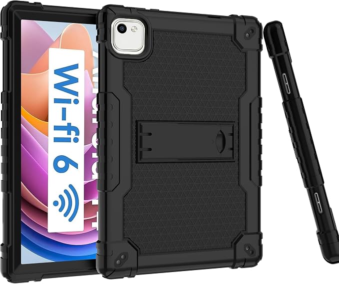 for HNVHNV/Aiprotablet/kelankeke K10 Tablet 10 inch Android Tablets Case Built in Kickstand Heavy Duty Hybrid Protective Case Hard Back Shell Case with Shoulder Strap (Black)