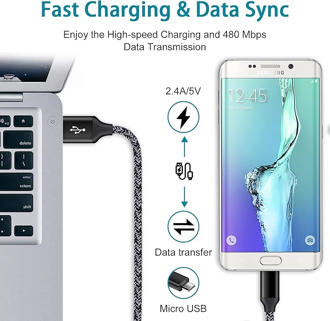 Micro Charger Phone Android Cables for Samsung Galaxy A9 Star LiteC8 J8 J7 | J3V J5J7V J3 Prime CrownS7 S6 S5 1A Wall Charger Box6FT Fast Micro Charging Cable