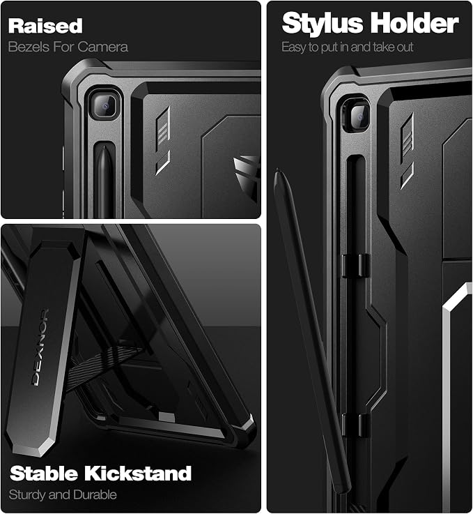 Dexnor Case for Samsung Galaxy Tab S6 Lite 10.4 Inch 2024/2022/2020 [Built in Screen Protector &amp Kickstand] with Pen Holder Heavy Duty Shockproof Full Body Protective Cover for Tab S6 Lite (Black