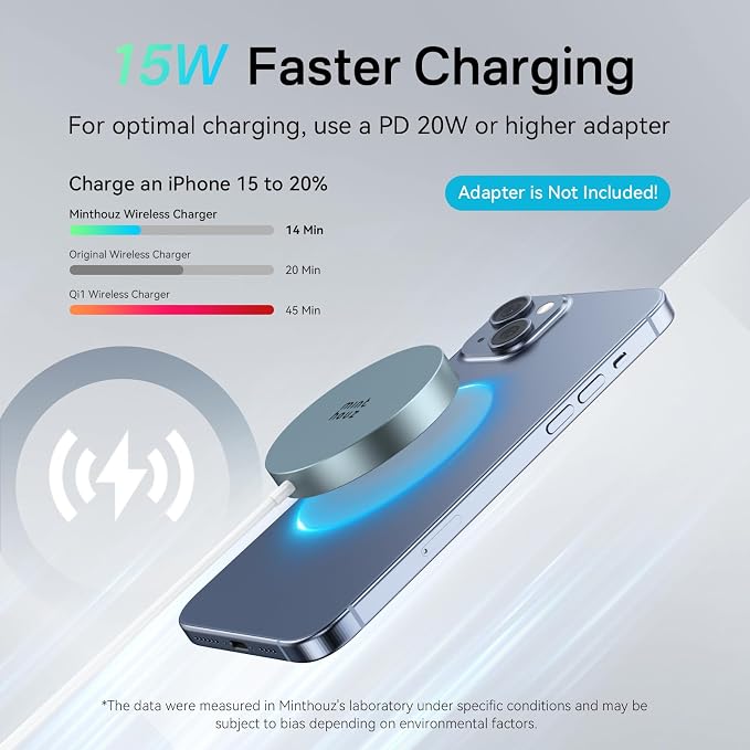 Minthouz 15W Fast Magnetic Wireless Charger Mag Safe Charging Pad Compatible with iPhone 17 Pro Max/17 Pro/17 iPhone 16/15/14/13/12 Series AirPods Qi-Enabled Devices (Black)