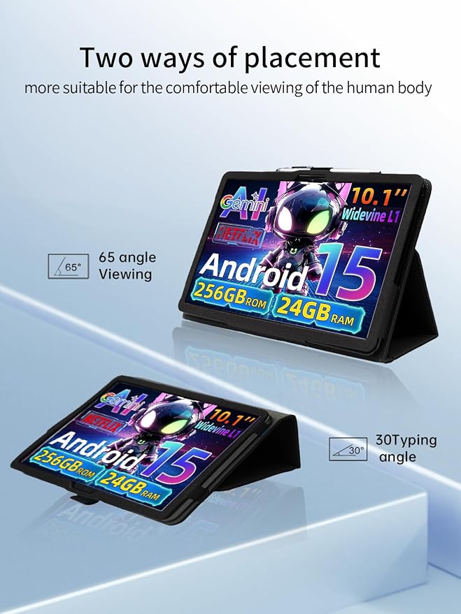 Case for VekfulPC T20 Tablet 10 Inch Android 15 TabletUYRUREL Leather Slim Folding Stand Cover with Hand Strap Magnet for Men Women Full ProtectionBlack.