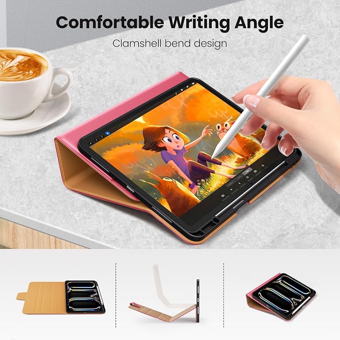 DTTO for iPad Pro 13 Inch Case M5/M4 2025/2024 Magnetic Clasp Multiple Angles Auto Wake/Sleep Premium Leather Business Folio Stand Smart Cover with Pencil Holder for iPad Pro 13 Blue