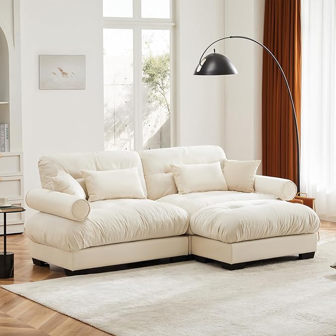Beige White Ottoman for Modular Sectional Sofa, Single Sofa, Ottoman Seat for Convertible Sectional, Velvet Sofa Couch for Living Room, Bedroom, Apartment