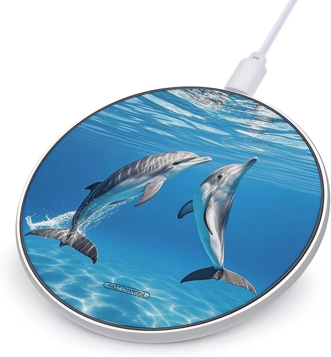Two Dolphins Wireless Charger with Aluminum Alloy Frame Qi Certified Fast Wireless Charging Pad 10W Charging Station Portable Phone Charger for All Wireless Charging Phone