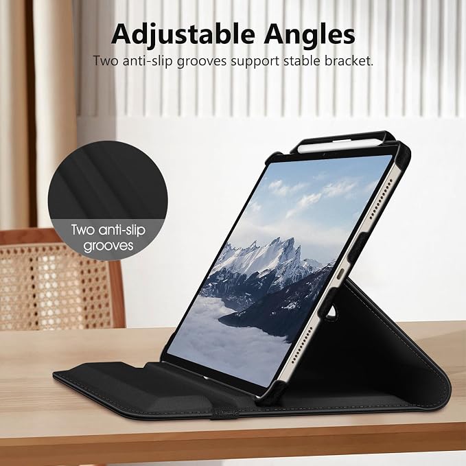 Fintie Rotating Case for iPad Air 13-inch M4/M3/M2 (2026/2025/2024) | 360° Swivel Stand Landscape &amp Portrait Viewing Shockproof Protective Cover Pencil Holder Auto Sleep/Wake Black