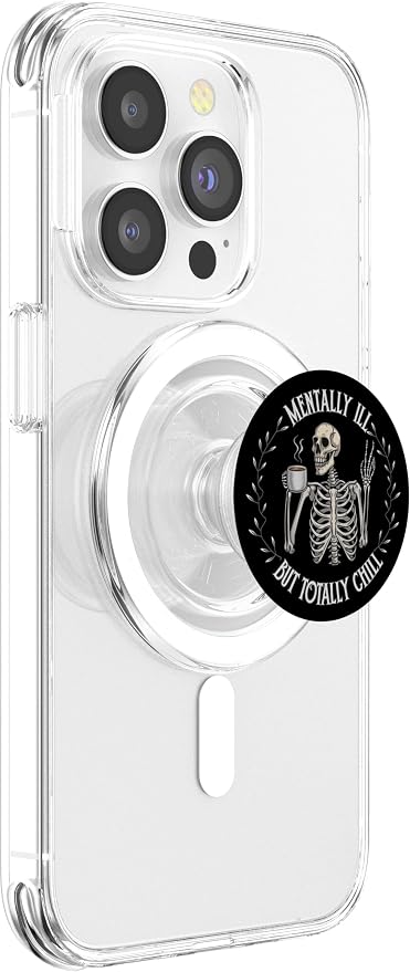 Mentally Ill But Totally Chill Skeleton Humor Design PopSockets PopWallet for MagSafe