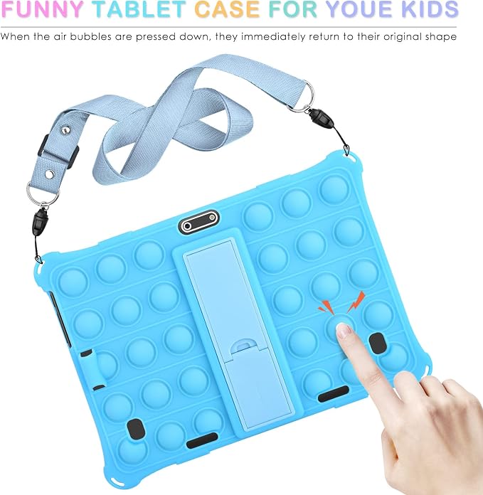 DETUOSI Silicone Case for 10.1 inch Tablet Multi-Angle Case Black | with Shoulder Strap and Stylus Pen Adjustable Stand Built-in Pen Holder Funny Protective Cover for 10.1 inch Tablet