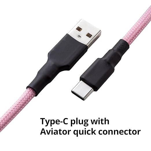 GUNMJO Pro Custom Coiled USB C Cable for Gaming Keyboard Double-Sleeved Mechanical Keyboard Cable with Detachable Metal Aviator 1.5M USB-C to USB-A Blue Color