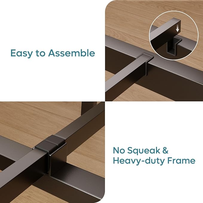 Bestier Twin Bed Frame with Storage Headboard and Charging Station, Walnut Platform Bed Frame with LED Light, Non-Slip Metal Bed Frame, Noise-Free, Easy Assembly,Brown