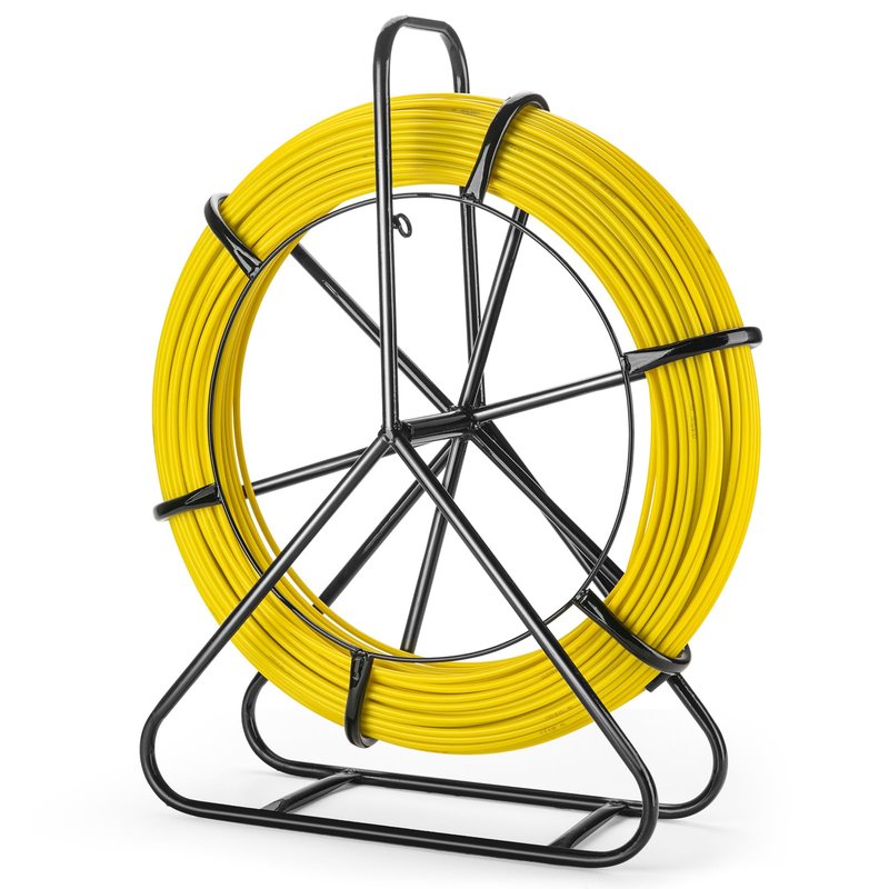 Non-Conductive Fiberglass Fish Tape Duct Rodder, 6mm x 200m (656ft) with Steel Reel Stand, Professional Cable Puller for Electrical Conduit and Wall Installation