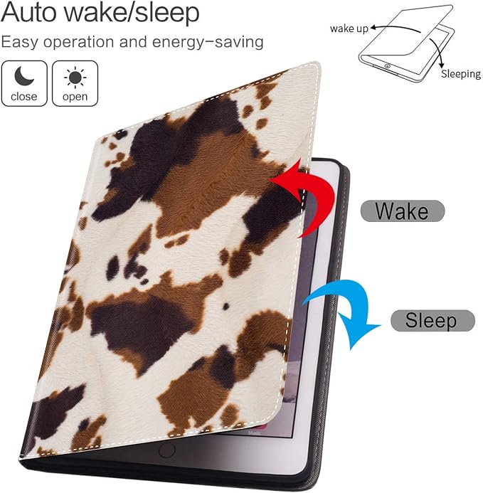 for iPad 9th / 8th / 7th Gen (2021/2020/2019) 10.2 inch/iPad Air 10.5 2019 / iPad Pro 10.5 Case Adjustable Stand Shockproof Protective Cover with Automatic Wake/Sleep Function Cow Hide Print